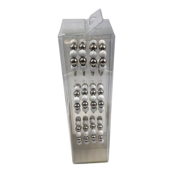 By Appointment Set of 12 Easy Glide Rolling Shower Hooks Silver & White Beads - Picture 5 of 7
